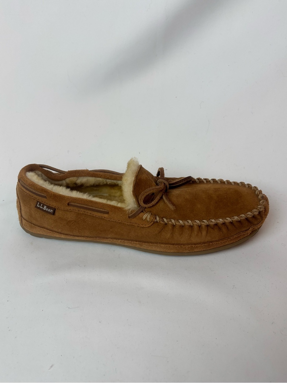 LL Bean Wicked Good Moccasins Slippers  Brown Suede Shearling Lined Men’s 12